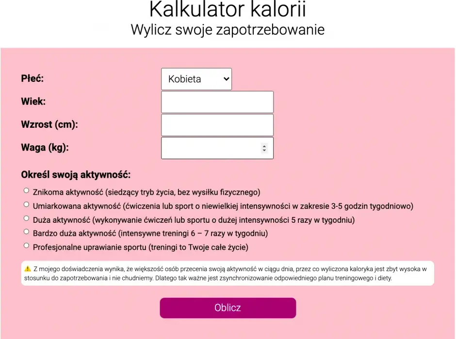 Kalkulator PAL: Oblicz swoje dzienne zapotrzebowanie kaloryczne